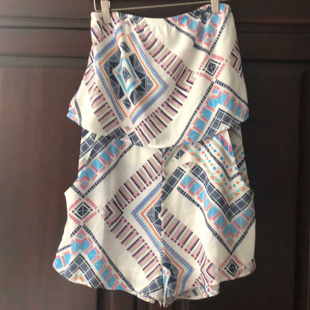 Everly Strapless Geometric Print Shorts Jumper